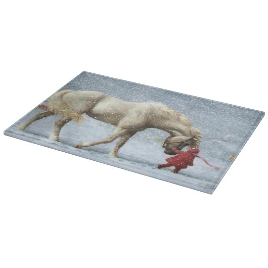 Paard en meisje in de winter snijplank (Hoek)