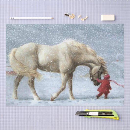 Paard en meisje in de winter tissuepapier (Craft)