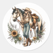 Paard en meisje Sticker met zonnebloemen (Voorkant)