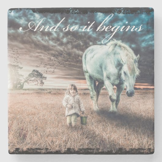 Paard en Meisje Tegel Onderzetter (Voorkant)