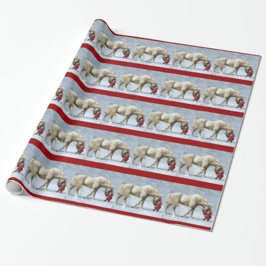 Paard en Meisje Winter Kerstcadeau Papier (Uitgerold)