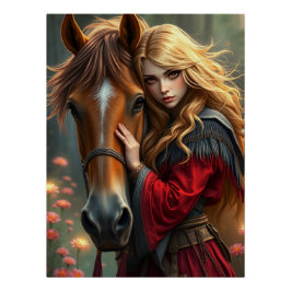 Paard en metgezel Fantasy Art Perfect Poster