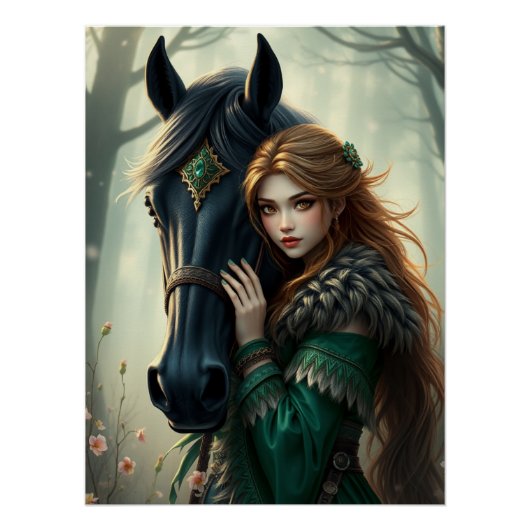 Paard en metgezel Fantasy Art Perfect Poster (Voorkant)