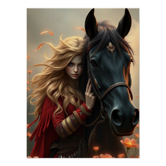 Paard en metgezel Fantasy Art Perfect Poster (Voorkant)