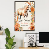  Paard en Perzik Bloemen Verjaardag Welkom Poster (Thuiskantoor)