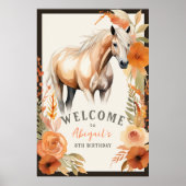  Paard en Perzik Bloemen Verjaardag Welkom Poster (Voorkant)