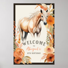  Paard en Perzik Bloemen Verjaardag Welkom Poster