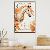  Paard en Perzik Bloemen Verjaardag Welkom Poster (Keuken)