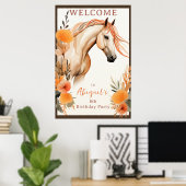  Paard en Perzik Bloemen Verjaardag Welkom Poster (Thuiskantoor)