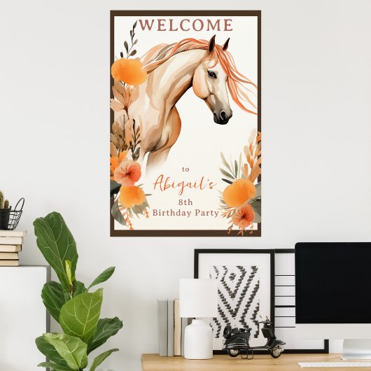  Paard en Perzik Bloemen Verjaardag Welkom Poster (Thuiskantoor)