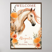  Paard en Perzik Bloemen Verjaardag Welkom Poster (Voorkant)