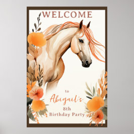  Paard en Perzik Bloemen Verjaardag Welkom Poster
