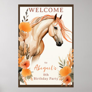 Paard en Perzik Bloemen Verjaardag Welkom Poster