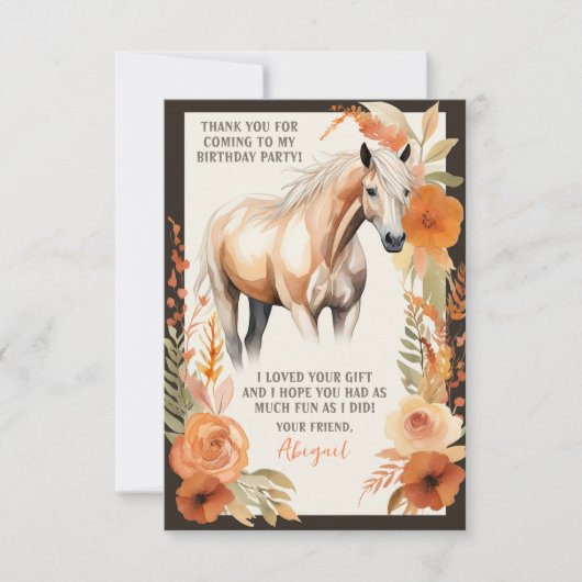  Paard en Perzik Bloemen Waterverf Verjaardag Bedankkaart (Voorkant)