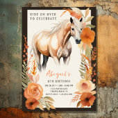 Paard en Perzik Bloemen Waterverf Verjaardag Kaart