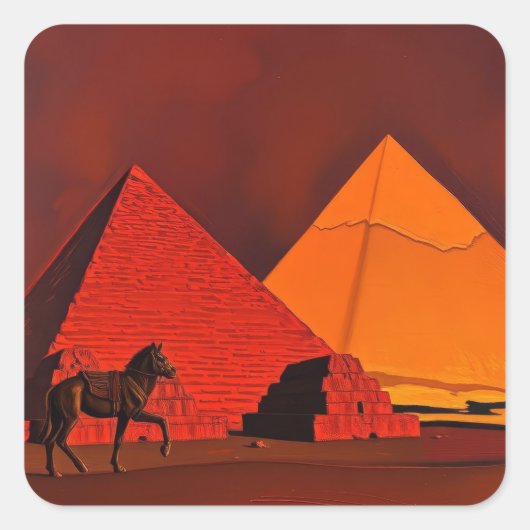 Paard en Piramide Vierkante Sticker (Voorkant)