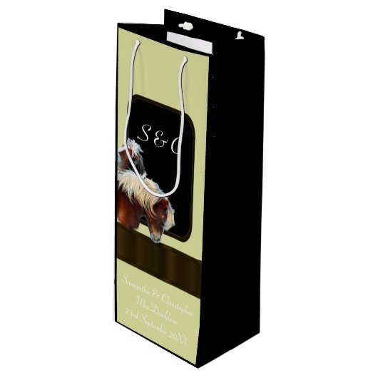 Paard en pony ruiterthema wijn cadeautas (Voorkant Gekanteld)