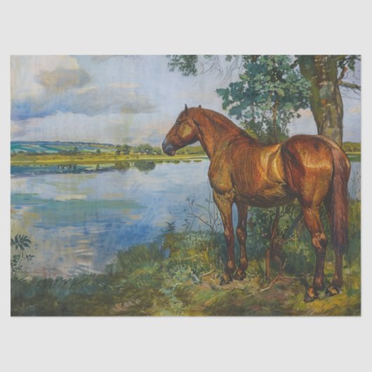  Paard- en rivierschilderij Decoupage Tissuepapier (Voorkant)