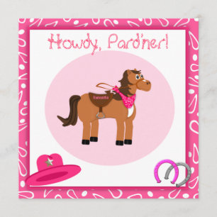 Paard en roze Paisley Cowgirl Birthday Party Kaart