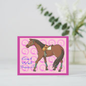 Paard en roze wervelingen worden goed briefkaart (Staand voorkant)