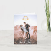 Paard en rozen geel grijs monogram bruiloft foto bedankkaart (Voorkant)