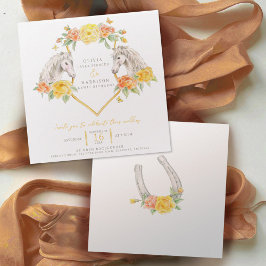 Paard en rozen waterverf kunst vierkante bruiloft kaart