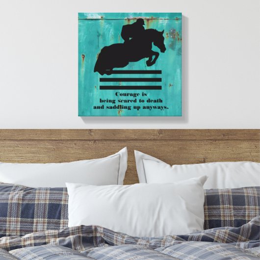 Paard en ruiter springen - met Courage Quote Canvas Afdruk (Insitu (Slaapkamer))