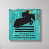 Paard en ruiter springen - met Courage Quote Canvas Afdruk (Voorkant)