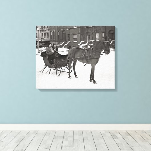 Paard en slee, 1935 canvas afdruk (Insitu (Houten vloer))