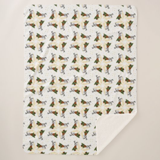 Paard en slee met gouden sterren en cirkels sherpa deken (Voorkant)