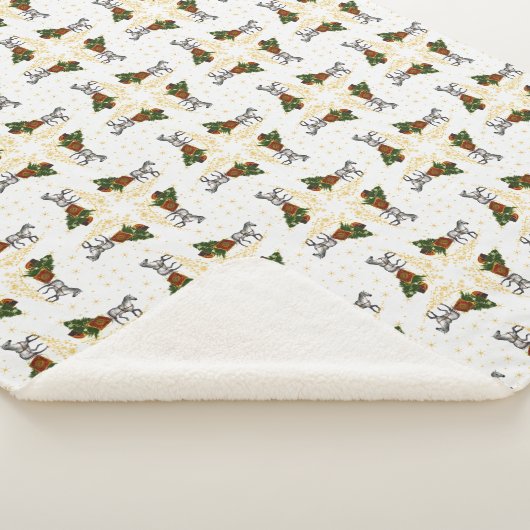 Paard en slee met gouden sterren en cirkels sherpa deken (3/4)