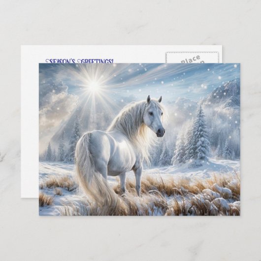  Paard en Sneeuw Kerst Feestdagenkaart (Voorkant / Achterkant)