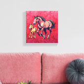 Paard en veulen op getextureerde achtergrond canvas afdruk (Insitu (Woonkamer))
