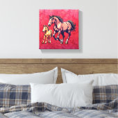 Paard en veulen op getextureerde achtergrond canvas afdruk (Insitu (Slaapkamer))