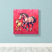 Paard en veulen op getextureerde achtergrond canvas afdruk (Insitu (Houten vloer))