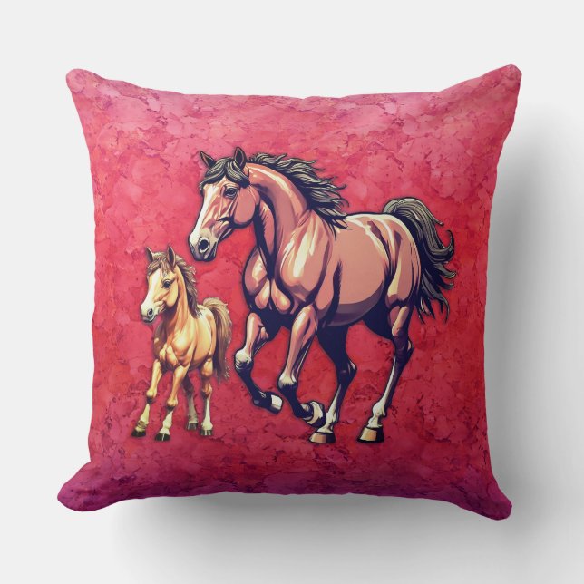 Paard en veulen op getextureerde achtergrond kussen (Voorkant)