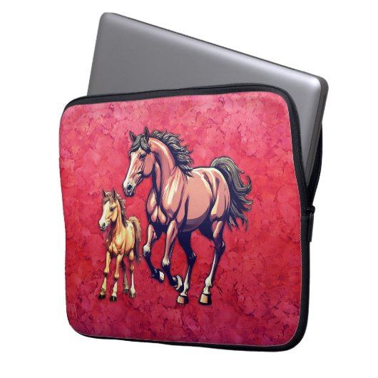Paard en veulen op getextureerde achtergrond laptop sleeve (Voorkant Links)