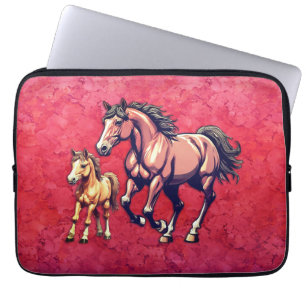 Paard en veulen op getextureerde achtergrond laptop sleeve