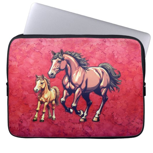 Paard en veulen op getextureerde achtergrond laptop sleeve (Voorkant)