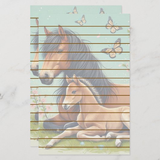 Paard en veulen rusten in een lente setting briefpapier (Voorkant / Achterkant)