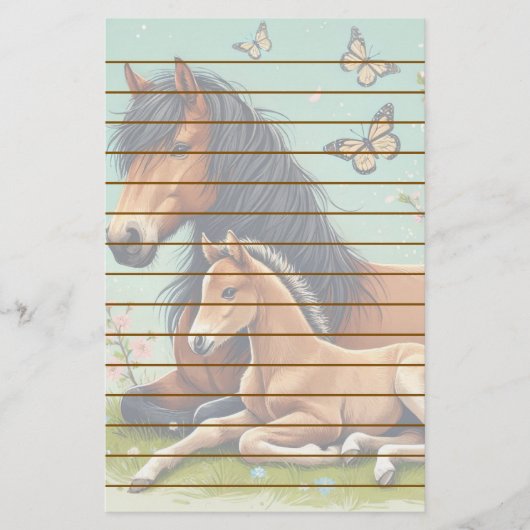 Paard en veulen rusten in een lente setting briefpapier (Voorkant)