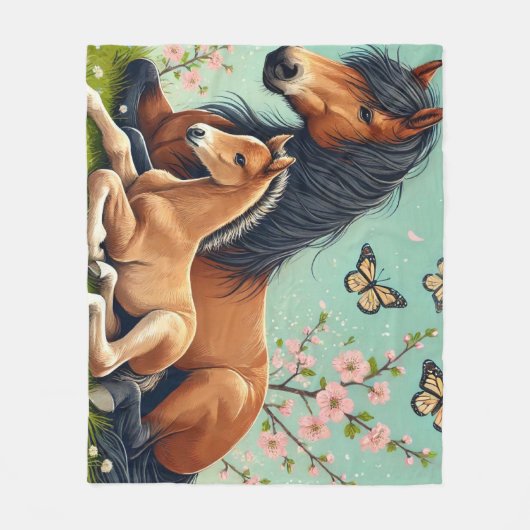 Paard en veulen rusten in een lente setting fleece deken (Voorkant)