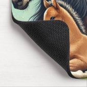 Paard en veulen rusten in een lente setting muismat (Hoek)