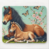 Paard en veulen rusten in een lente setting muismat (Voorkant)