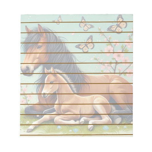 Paard en veulen rusten in een lente setting notitieblok (Voorkant)