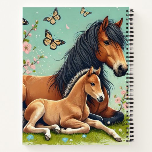 Paard en veulen rusten in een lente setting notitieboek (Achterkant)