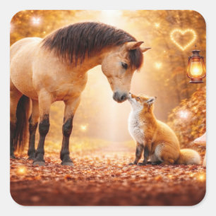 Paard en Vos Fantasie Bos Aardig Vierkante Sticker