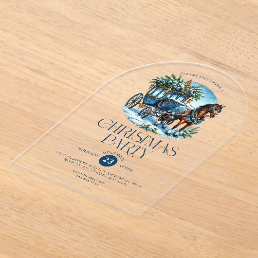 Paard en wagen Blauw Kerstfeest Uitnodigen Acryl Uitnodigingen (Laagn)