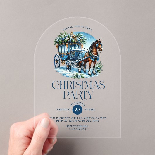 Paard en wagen Blauw Kerstfeest Uitnodigen Acryl Uitnodigingen (Insitu (Draagbaar))