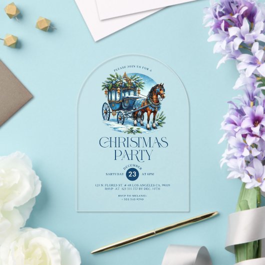 Paard en wagen Blauw Kerstfeest Uitnodigen Acryl Uitnodigingen (Insitu (Huwelijk))